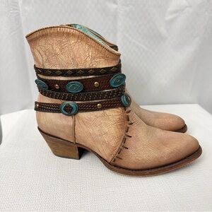 Corral Western Studded Harness Ankle Boots Womens Size 9.5 Side Zip